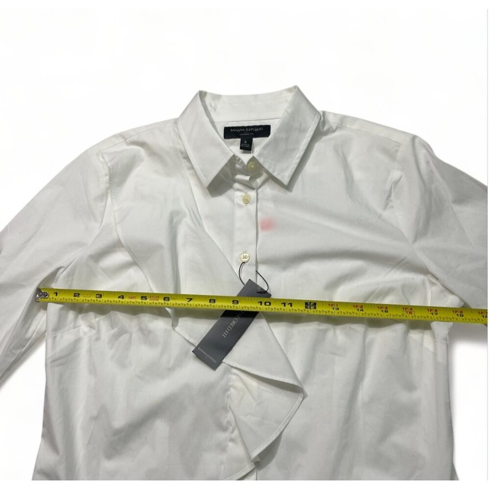 BANANA REPUBLIC White Tailored Fit Long Sleeve Button-Up Ruffle Blouse Size 8 - Picture 10 of 13